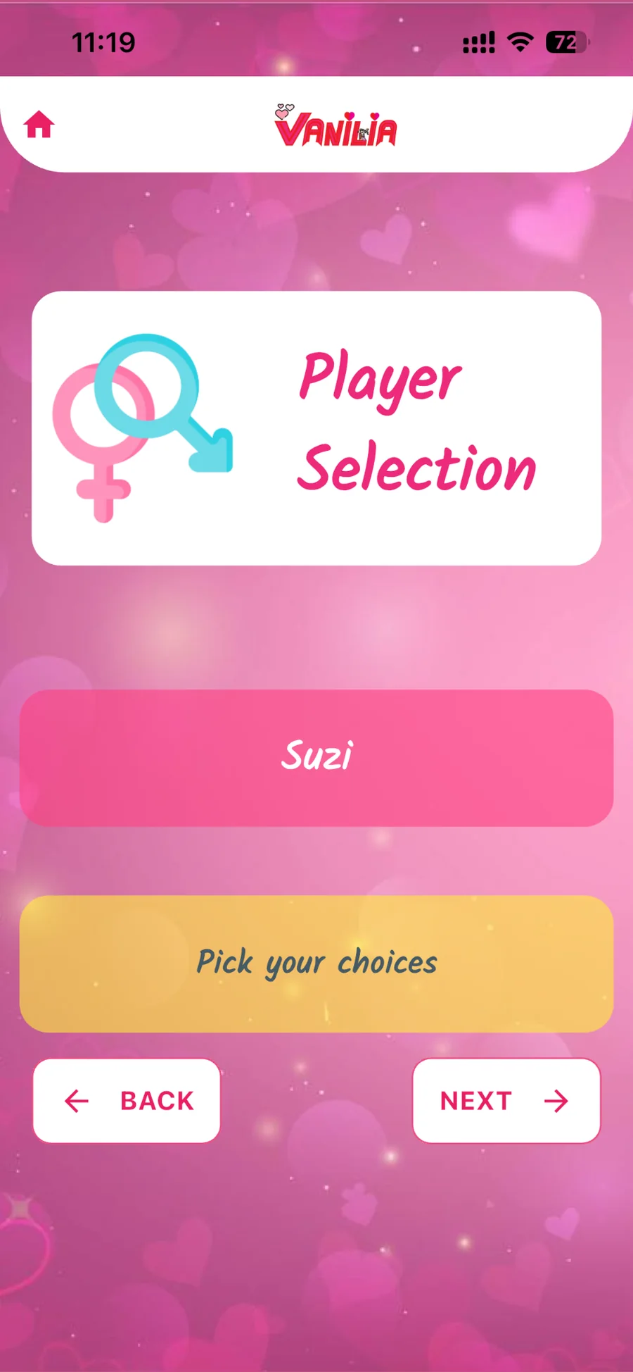 Player selection screen