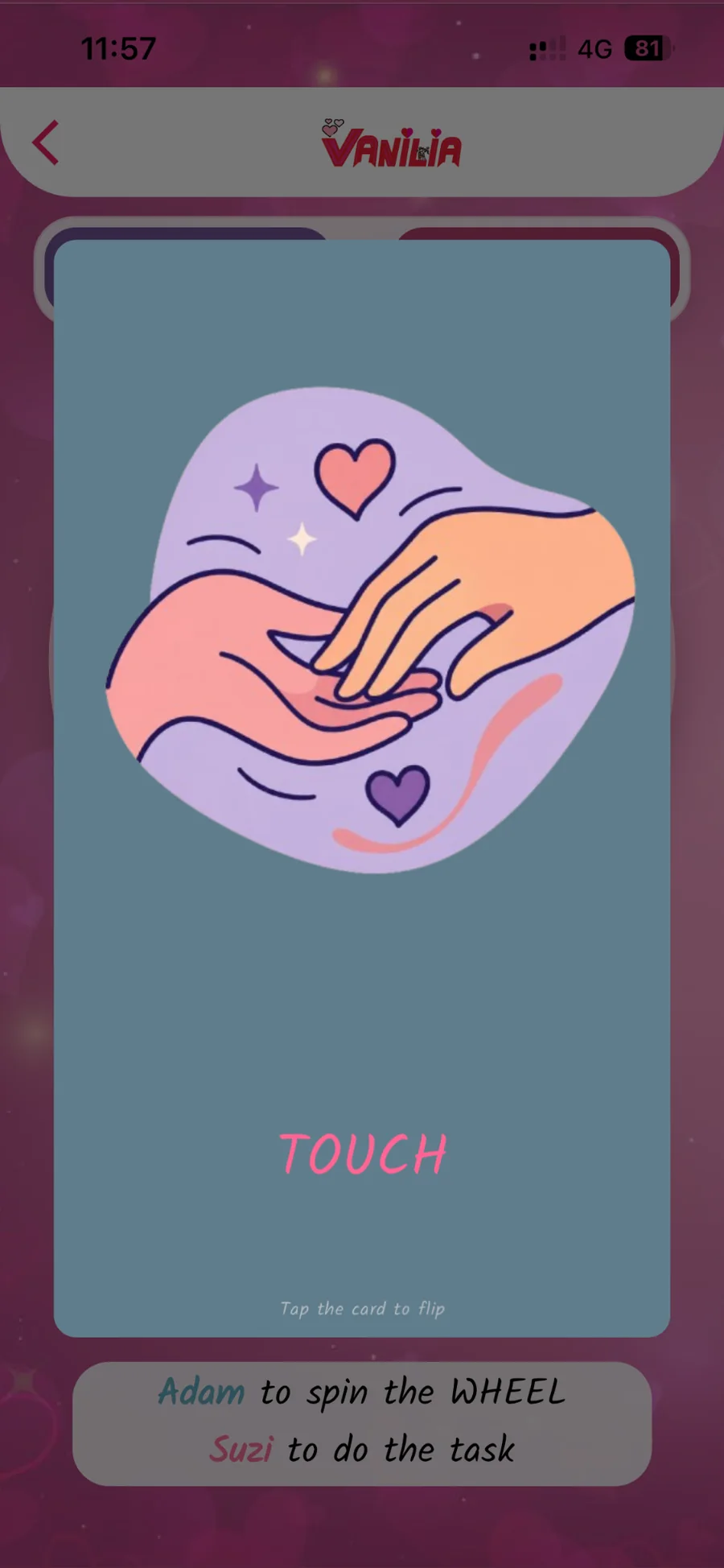 Touch card game screen