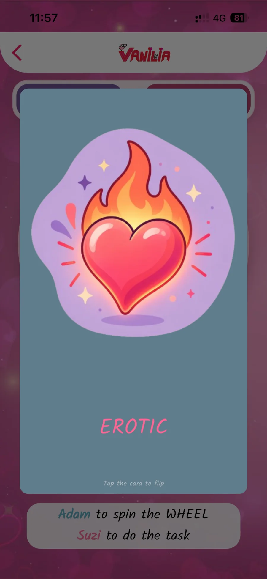 Card game screen