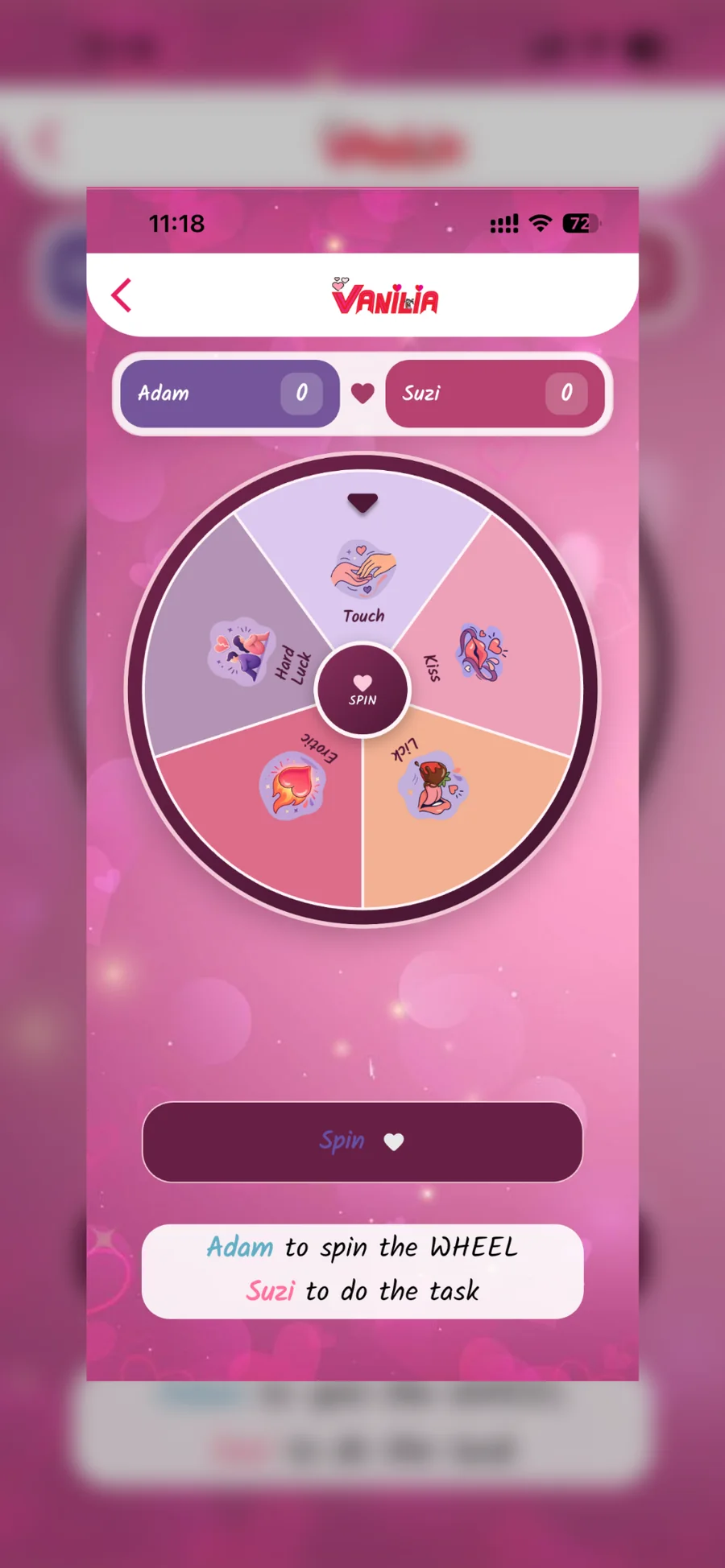 Wheel game screen